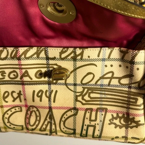 Coach bag Chelsea gold tattersall graffiti large domed purse/tote/crossbody bag - Picture 9 of 11